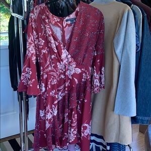 French Connection burgundy multi-pattern dress